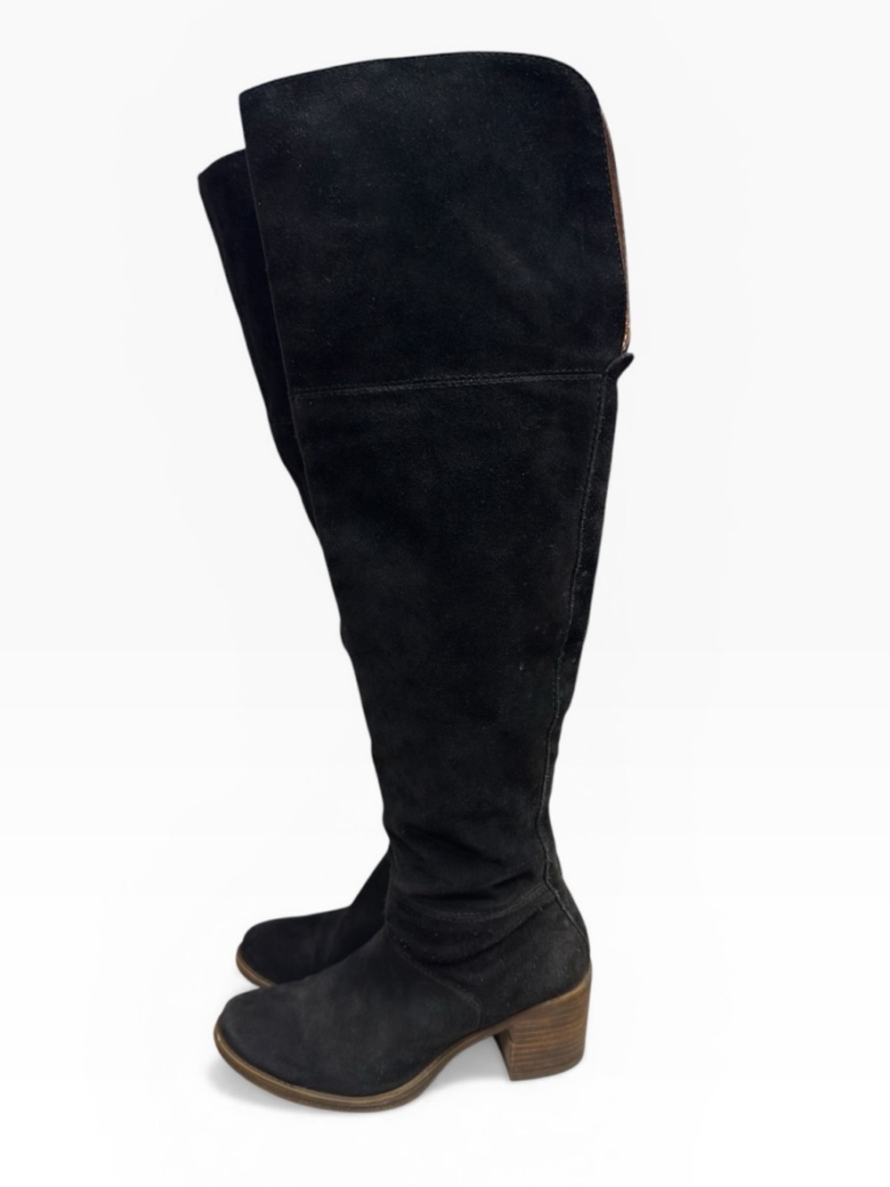 Lucky Brand Ramsden Over The Knee Boots Black Suede Block Heel Size US 8